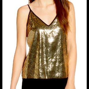 NWT Rebecca Minkoff Gold Sequined V-Neck Top Size Large